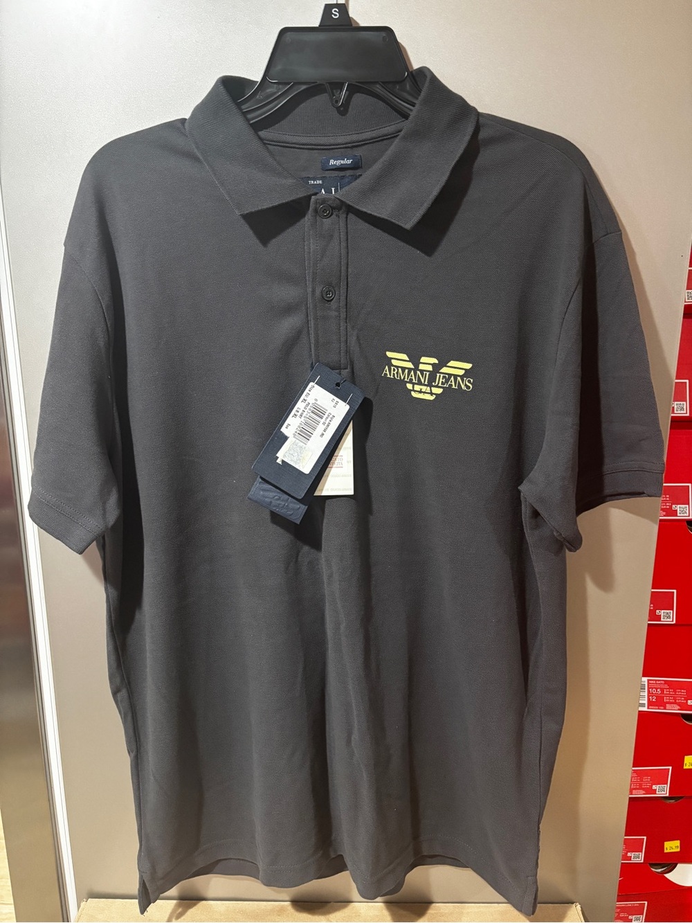 Size XL- Armani Jeans Men’s Polo Shirt Gray AJ Logo Short Sleeve Cotton NWT